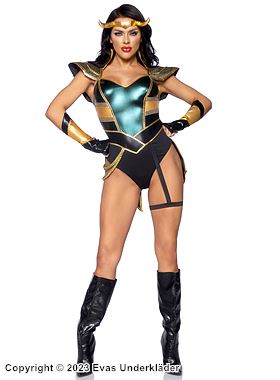 Loki (kvinne), kostymeundertøysbody, innebygd hofteholder, fletter, ståkrage